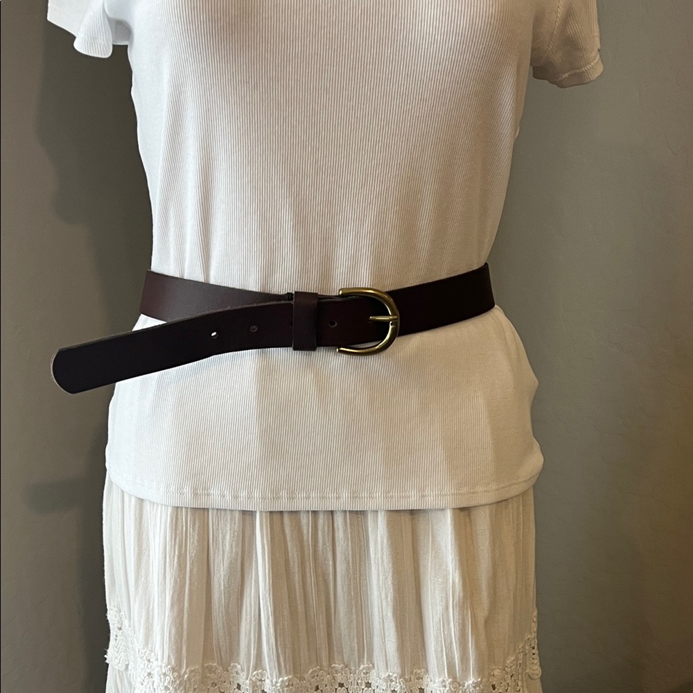 Classic Brown Leather Belt with Gold Buckle S